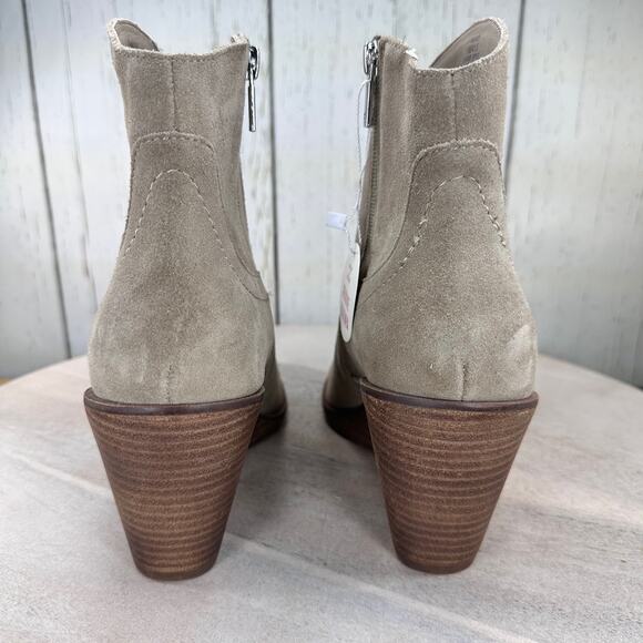 Lucky Brand Waider Womens Ankle Bootie Size 10 Leather Taupe Wedge Boots New - Picture 7 of 11